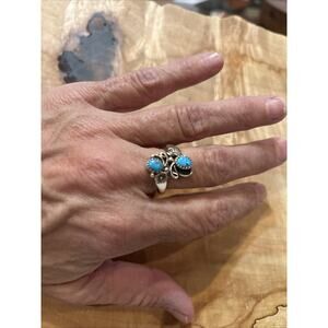 Native American Handmade 925 Sterling Silver Turquoise Wrap Adjustable Ring